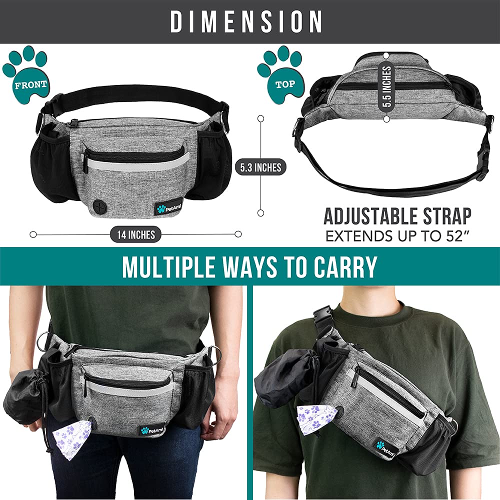 PetAmi Dog Fanny Pack, Treat Pouch for Dog Walking, Training, Built in Poop Bag Dispenser, Water Bottle Holder, Collapsible Bowl, Pet Treat Waist Belt for Hiking, Running, Kibbles (Camo Black)