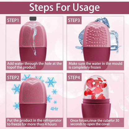 XHJRI Ice Cube Roller Massager for Face, Eyes and Neck Naturally Conditioning and Skin Care,De-Puff Eye Bags,Reduce Migraine Pain,Reusable Massage Silicone Ice Mold (Pink)