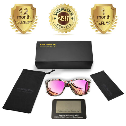 KANASTAL Fuchsia Sunglasses Womens Designer Polarised Pink Mens Square Mirror Ladies Retro Classic Coloured UV400 Vacation Fashion - Patterned Frame Fuchsia Lens