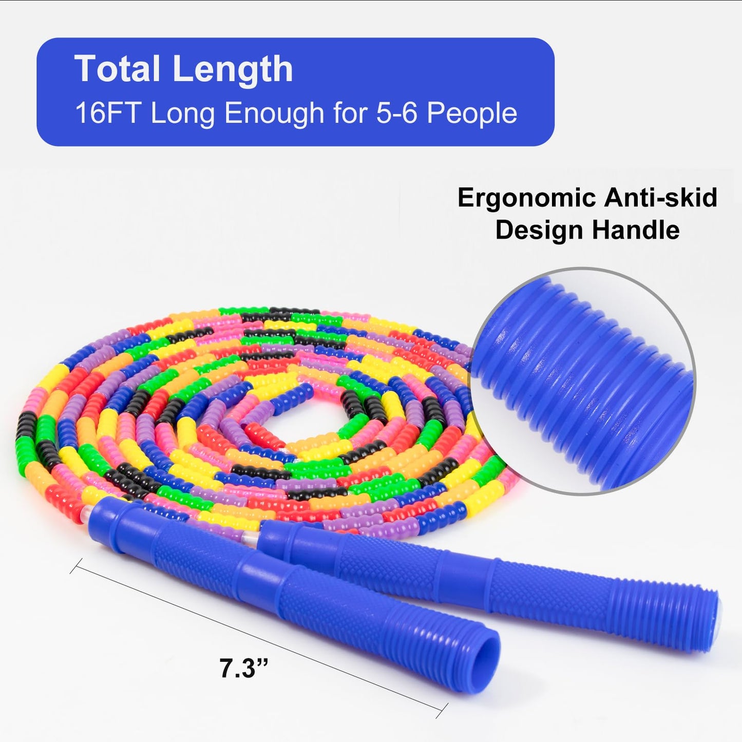Double Dutch Jump Rope 16 Ft 2 Pack, Long Jump Rope for Kids Adults, Skipping Rope Soft Beaded Multiperson