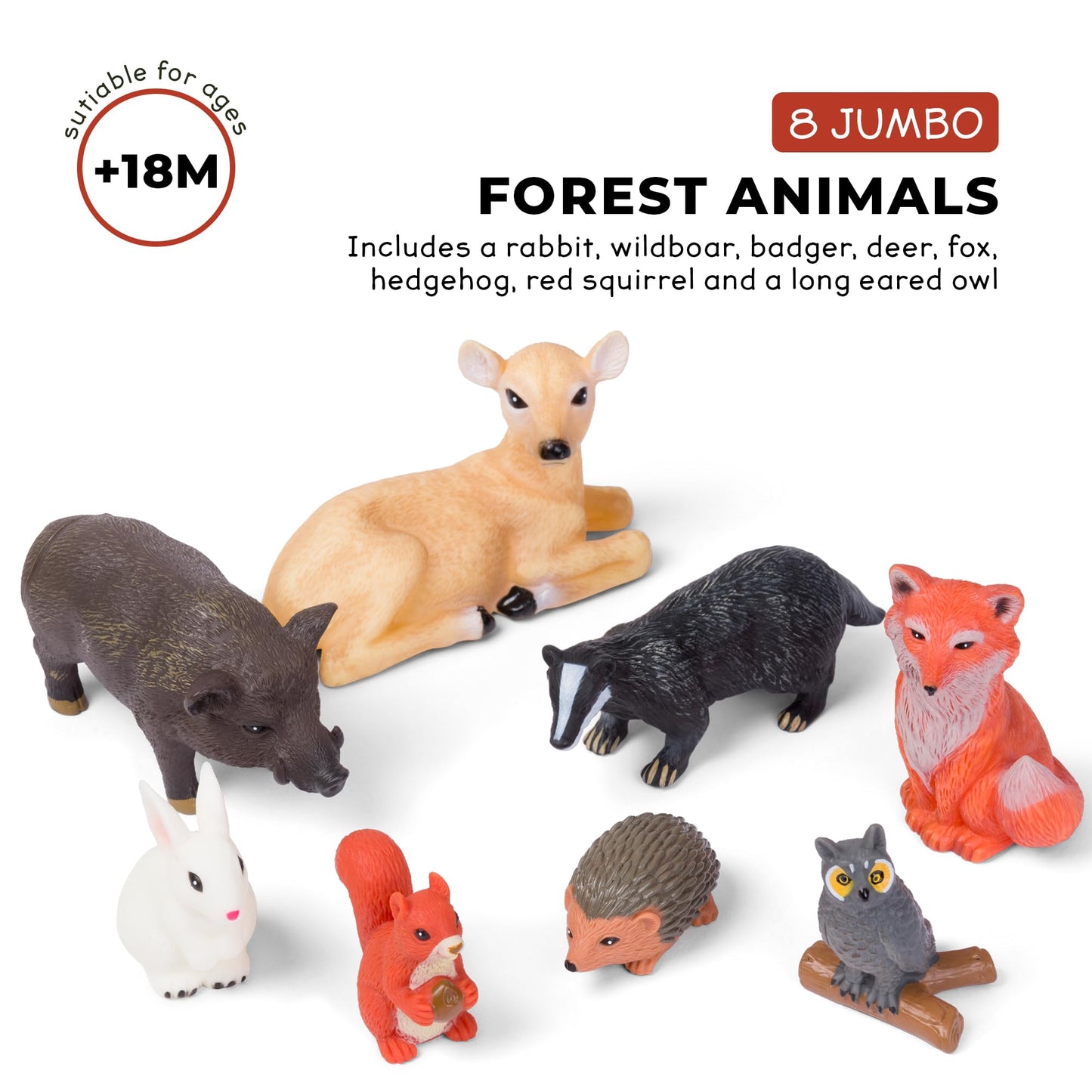 Learning Minds Set of 8 Jumbo Forest Animal Figures - Woodland Animals For 1,2,3 Year Olds - Toy Animals For Kids Age 18 Months Plus - Toys For 1 Year Old Boys