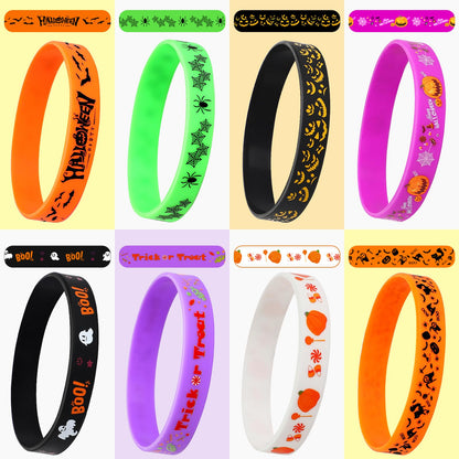 JUNEBRUSHS 64pcs Halloween Party Favors Silicone Bracelets Rubber Wristbands for Halloween Party Trick or Treat Goodie Bag Stuffers Fillers Decorations Accessories Supplies(8 Designs)