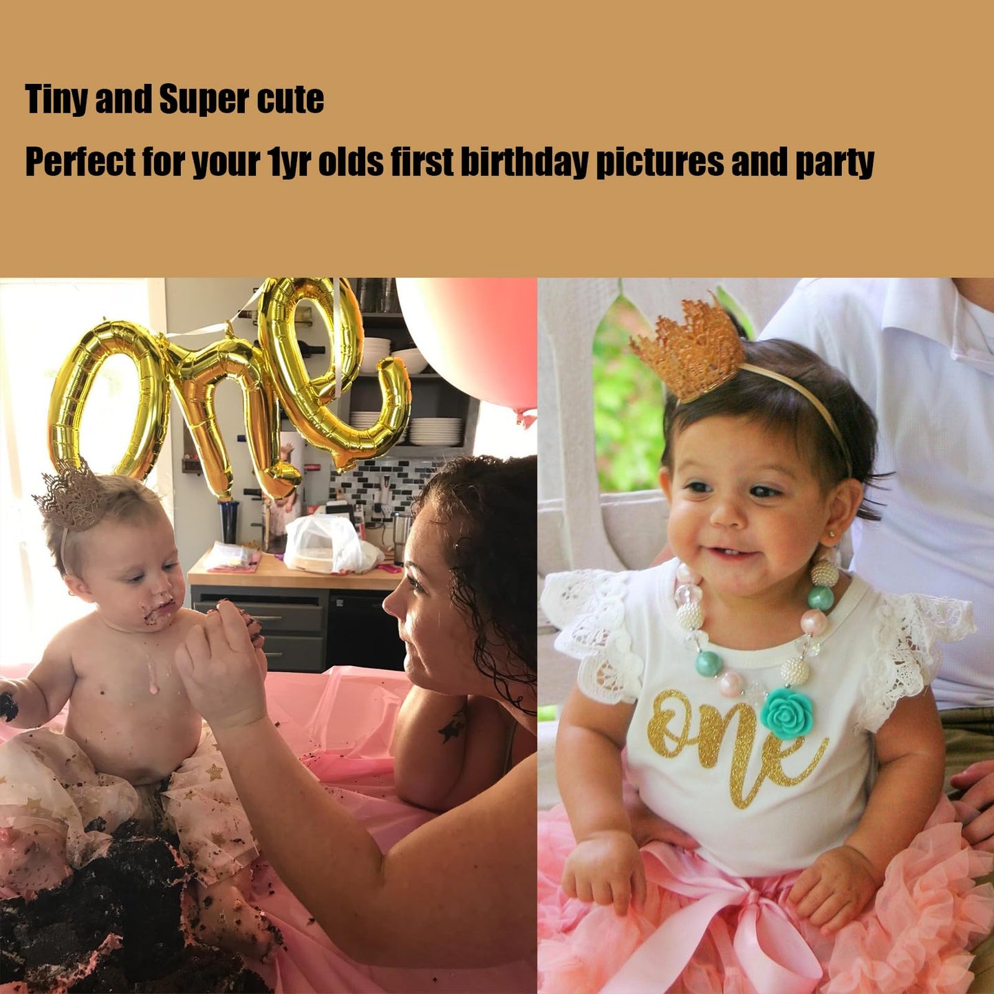 Honbay Tiny Vintage Golden Lace Crown Headband, Baby Princess Tiara, First Birthday Hat, Newborn Crown Photo Prop