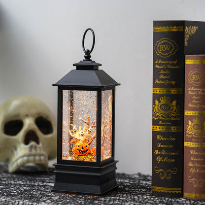 Halloween Snow Globe Lantern Water Glittering Spooky Ghosts in Pumpkins with Music, USB Lined/Battery Operated Lighted Lantern for Halloween Festival Decoration Gifts