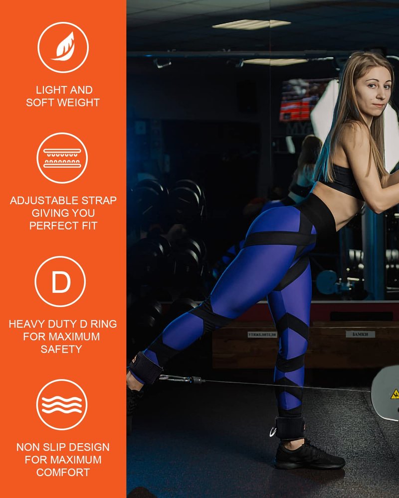 ATENTO 2 Pairs Ankle Strap for Cable Machine, Comfortable Padded Ankle Wrist Cuffs for Kickbacks, Gym, Glutes Workout & Lower Exercises, Adjustable & Breathable Ankle Straps for Women & Men
