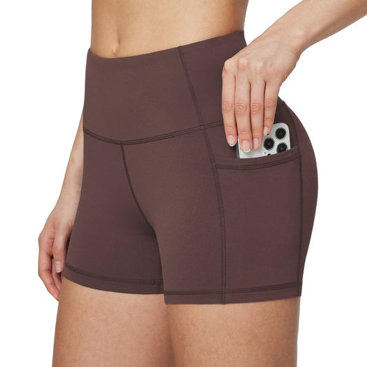 baleaf Gym Shorts Women 3" Biker Workout Yoga Spandex Running Volleyball Tummy Control Compression with Pockets Brown S
