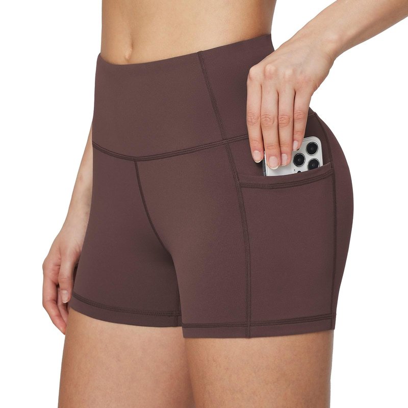 baleaf Gym Shorts Women 3" Biker Workout Yoga Spandex Running Volleyball Tummy Control Compression with Pockets Brown XXXL
