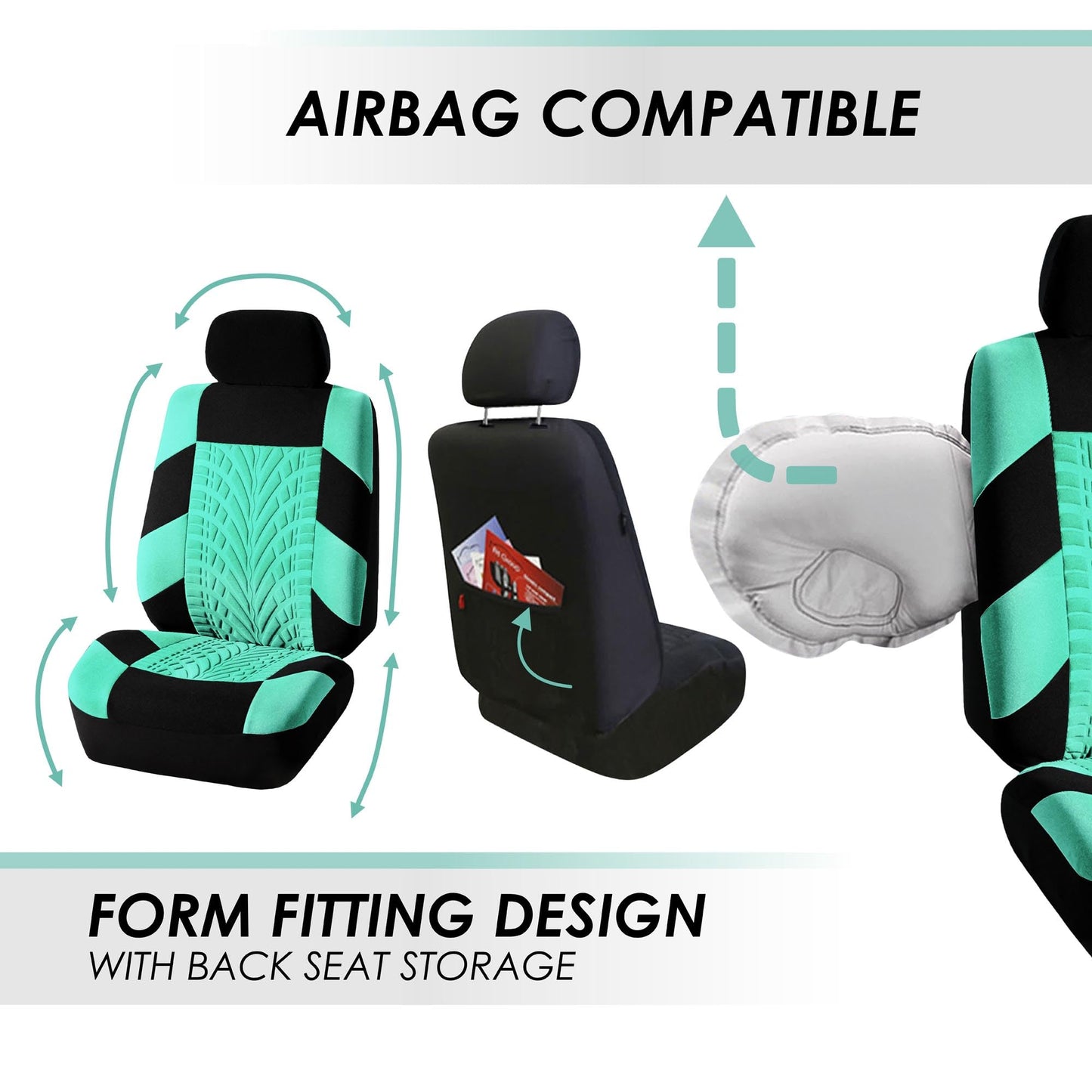 FH Group Full Set Premium Cloth Car Seat Covers - Universal Fit, Low Back Front Seat Covers, Airbag Compatible, Split Bench Rear Seat, Washable Seat Cover for SUV, Sedan, Mint