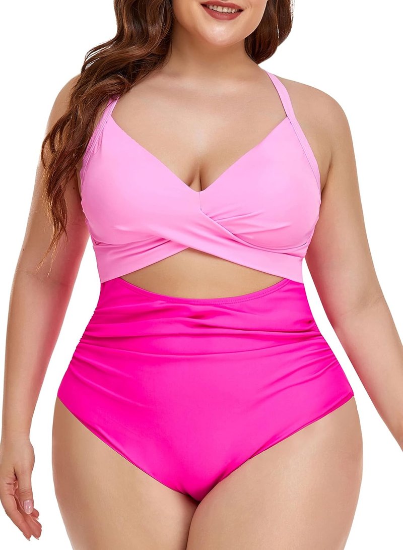 Women's High Waisted One Piece Swimsuit - Tummy Control Cutout Design | Stylish Wrap Tie Back