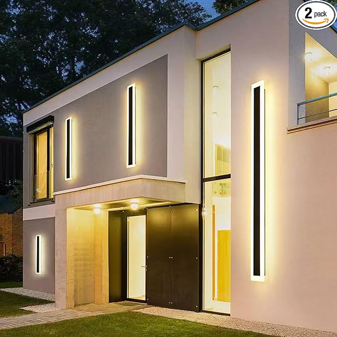 59INCH-2Pack Long Outdoor LED Wall Lights,45W Waterproof IP65 Warm White 120V LED Wall Mount Light Fixture Acrylic Black Exterior Wall Lights for House Courtyard Balcony Wall