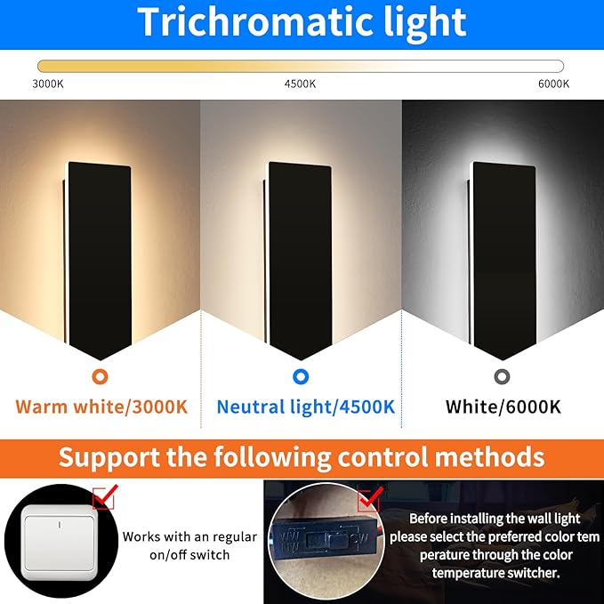 Mikeru Upgraded 2 Pack 23.6" Modern Outdoor Wall Sconce, 4.3" Wide IP65 Waterproof Exterior Light Fixtures Cover US Junction Box, 3000K/4500K/6000K 3-Color Temp LED Porch Lights for Garage, Patio