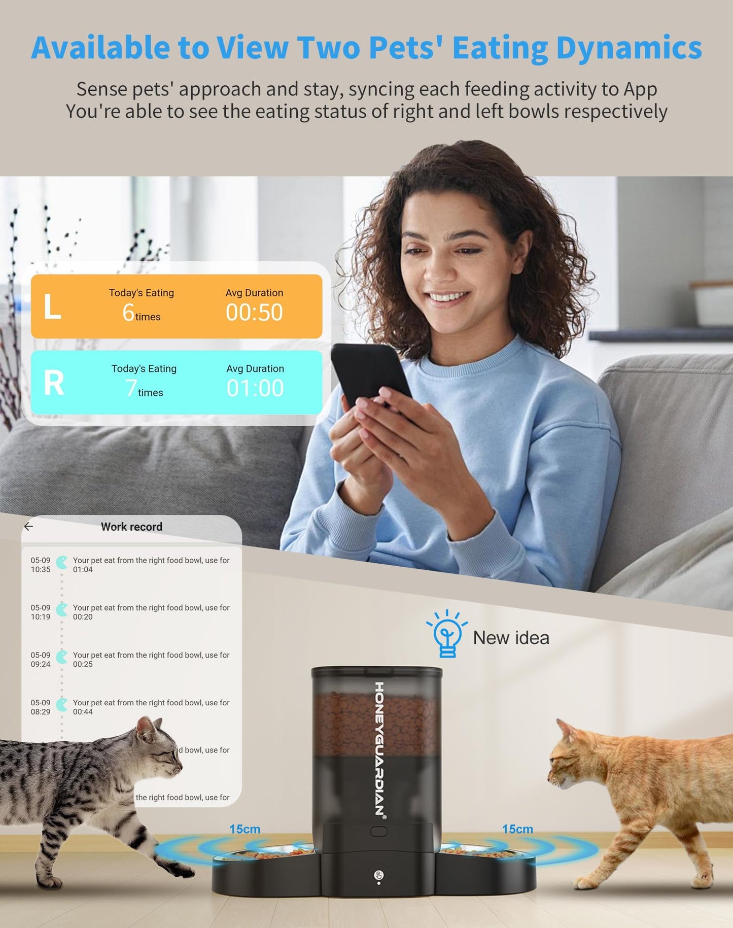 HoneyGuaridan Automatic Cat Feeder, 2.4G WiFi Smart Pet Feeder with APP Control for Remote Feeding, 3.5L Timed Cat Food Dispenser Programmable 1-6 Meals, for 2 Cats & Dogs