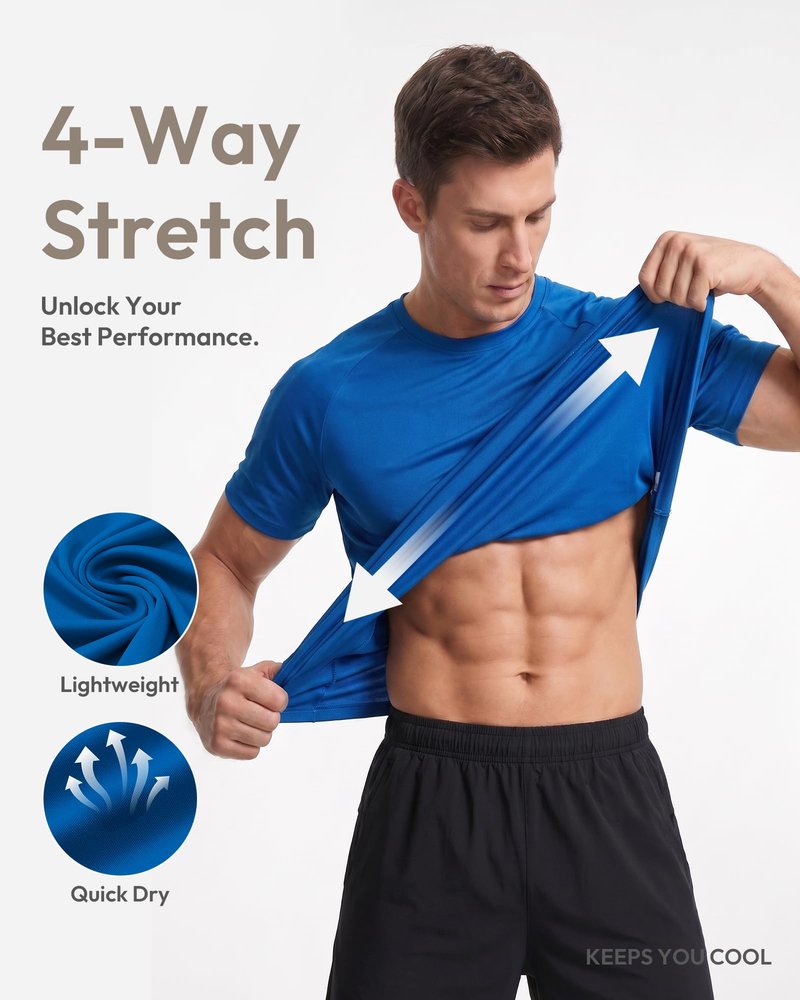 MCPORO Workout Shirts for Men Short Sleeve Quick Dry Athletic Gym Active T Shirt Moisture Wicking 2 Pack Black, Blue 3X-Large