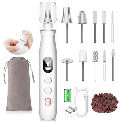Nail Drill Electric File: HSKAI® 10000RPM Powerful Nail Drill with LCD Display, Cordless Thick Nail Grind Filer for Acrylic Gel Natural Nails Toenails, Manicure & Pedicure Multi-Tool for Home Salon
