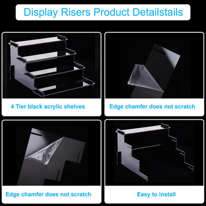 HENABLE 4 Tier Black Acrylic Display Risers, Perfume Organizer Stand, Cupcake Stand Holder, Shelf Risers for Display Stands for Funko POP Figure, Dessert Shelves for Party, Decoration