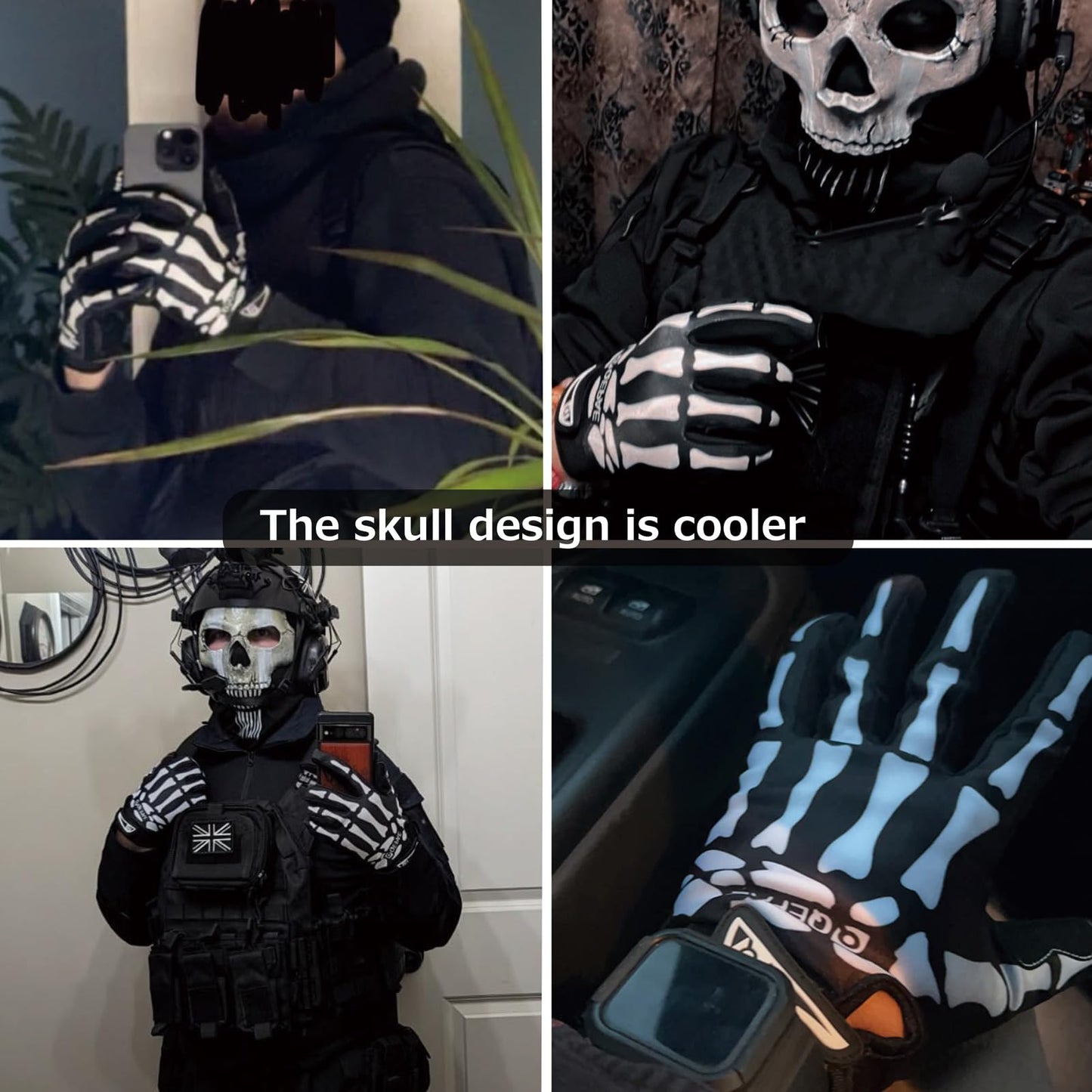 Azarxis Skeleton Gloves Reflective for Men Women, Skull Gloves Glow in The Dark Anti Slip for Cycling Motocycling Halloween Cosplay Party Thanksgiving Christmas (White - Reflective, Large)