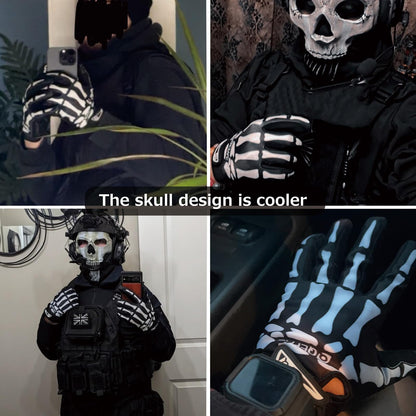 Azarxis Skeleton Gloves Reflective for Men Women, Skull Gloves Glow in The Dark Anti Slip for Cycling Motocycling Halloween Cosplay Party Thanksgiving Christmas (White - Reflective, Large)