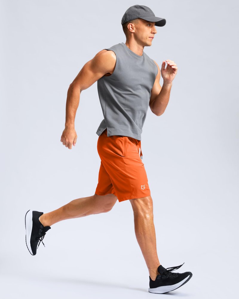 G Gradual Men's Athletic Running Shorts with Zipper Pockets Quick Dry 7"/ 5"/ 9" Workout Gym Shorts for Basketball Hiking(Orange,9L)