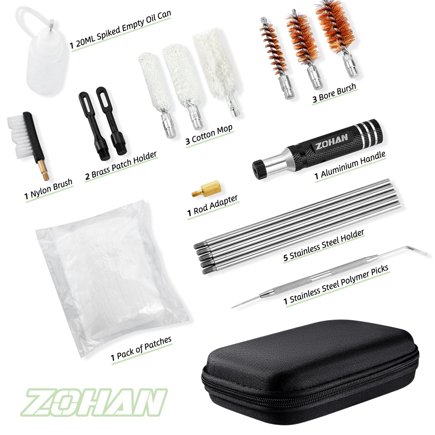 ZOHAN Shotgun Cleaning Kit for 12 Gauge and 20 Gauge, Shotgun Cleaner Supplies with Zippered Compact Portable Case and Empty Oil Bottle