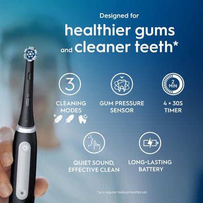 Oral-B iO3 Electric Toothbrushes Adults, 5 Toothbrush Heads, 3 Modes With Teeth Whitening, 2 Pin UK Plug, Black