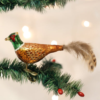 Old World Christmas Pheasant Glass Blown Ornament for Christmas Tree, Handcrafted Holiday Decoration, Bird Watcher Clip Collection
