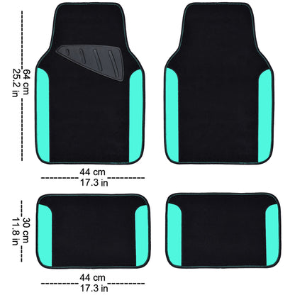 CAR PASS Waterproof Universal Fit Car Floor Mats, Teal Car Mats Fit for SUV,Vans,sedans, Trucks,Set of 4pcs Car Carpet for Women(Black with Mint)