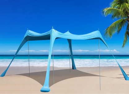 BOTINDO Family Beach Tent Canopy Sun Shade, Pop Up Grande Beach Tent Sun Shelter Stability 4 Poles with Portable Carry Bag Outdoor Shade for Fishing Backyard Camping (Turquoise, 10x10FT 4Pole)
