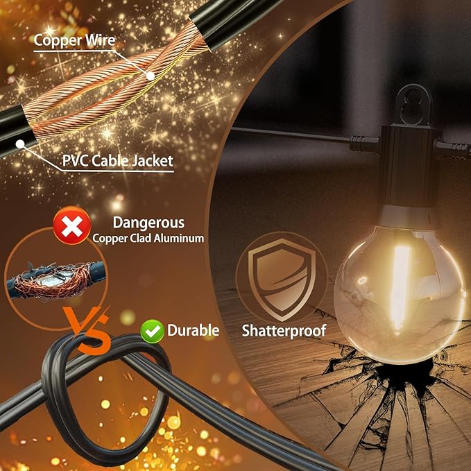 Outdoor String Lights ,150 FT Led Patio Globe Lights with Plastic Bulbs,Waterproof,Shatterproof,G40 Outdoor String Lights,Connectable Hanging for Backyard, Bistro, Porch, Deck, Balcony,Tent (150ft)