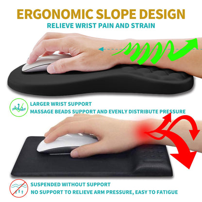 Hokafenle 2 in 1 Ergonomic Mouse Pad Wrist Support & Wrist Rest for Computer Keyboard Set, with Relieve Carpal Tunnel Pain Massage Bulge and Full Memory Gel Design (2In1 Set, Black)