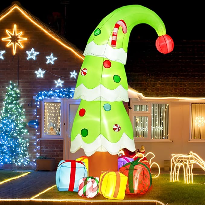FRAMICS 2025 New 7Ft Christmas Inflatables Outdoor Decorations, Whimsical Christmas Tree Blow Up Yard Decor with Gift Boxes, Weatherproof Xmas Tree Inflatable with LED Lights for Holiday Party Garden