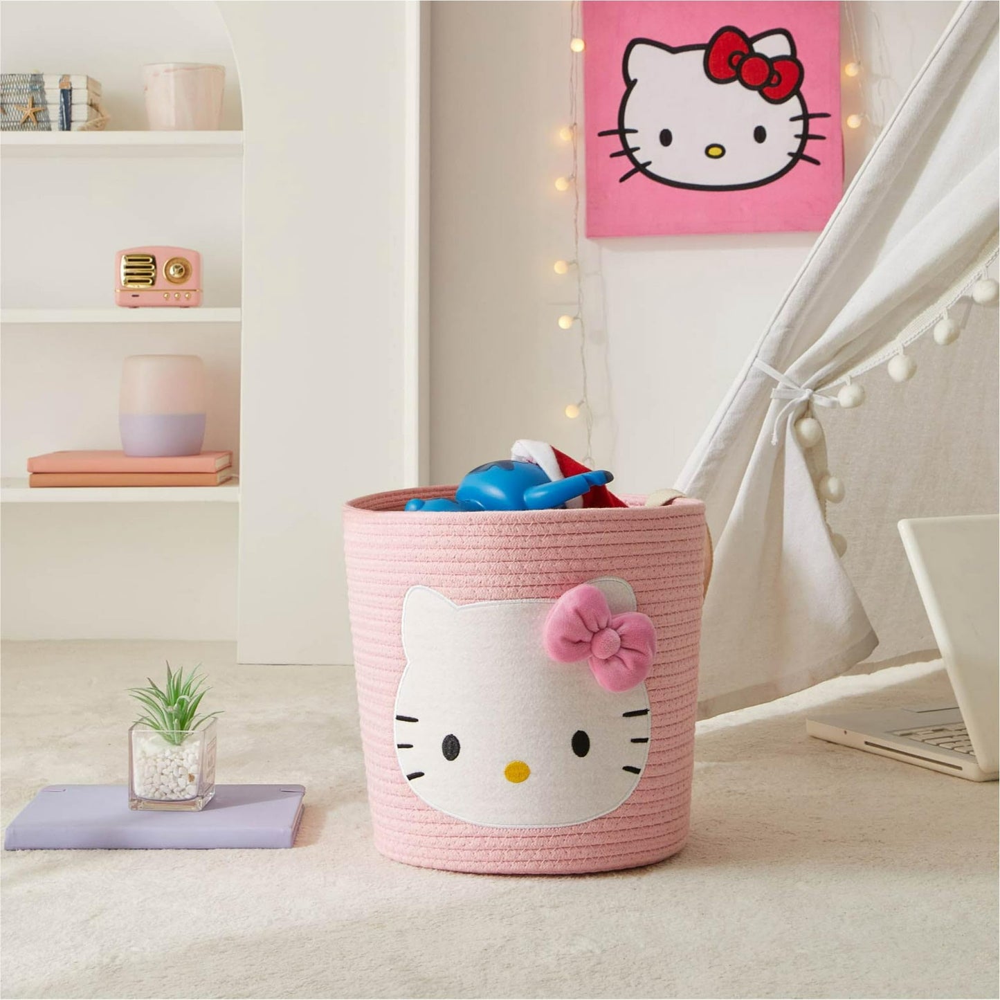 Idea Nuova Sanrio Hello Kitty Rope Storage Basket,Decorative & Functional Organizer Bin for Kids Room, Nursery or Toys, 10" H x 10" W