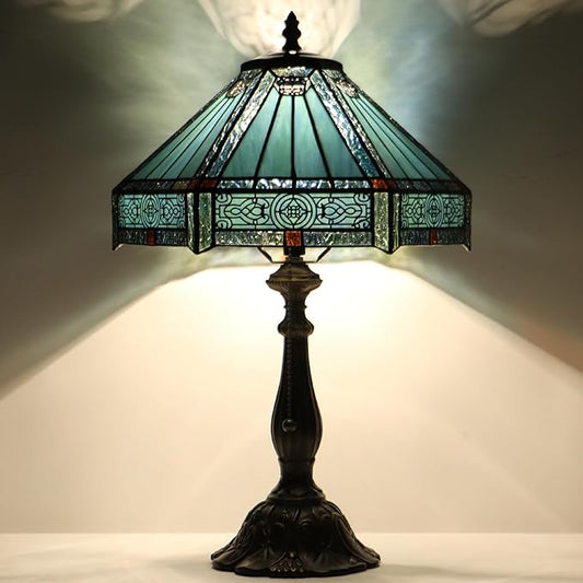 Tiffany Lamp Stained Glass Table Lamp Bedside Reading Light W12H19 Inches (Mission Style)