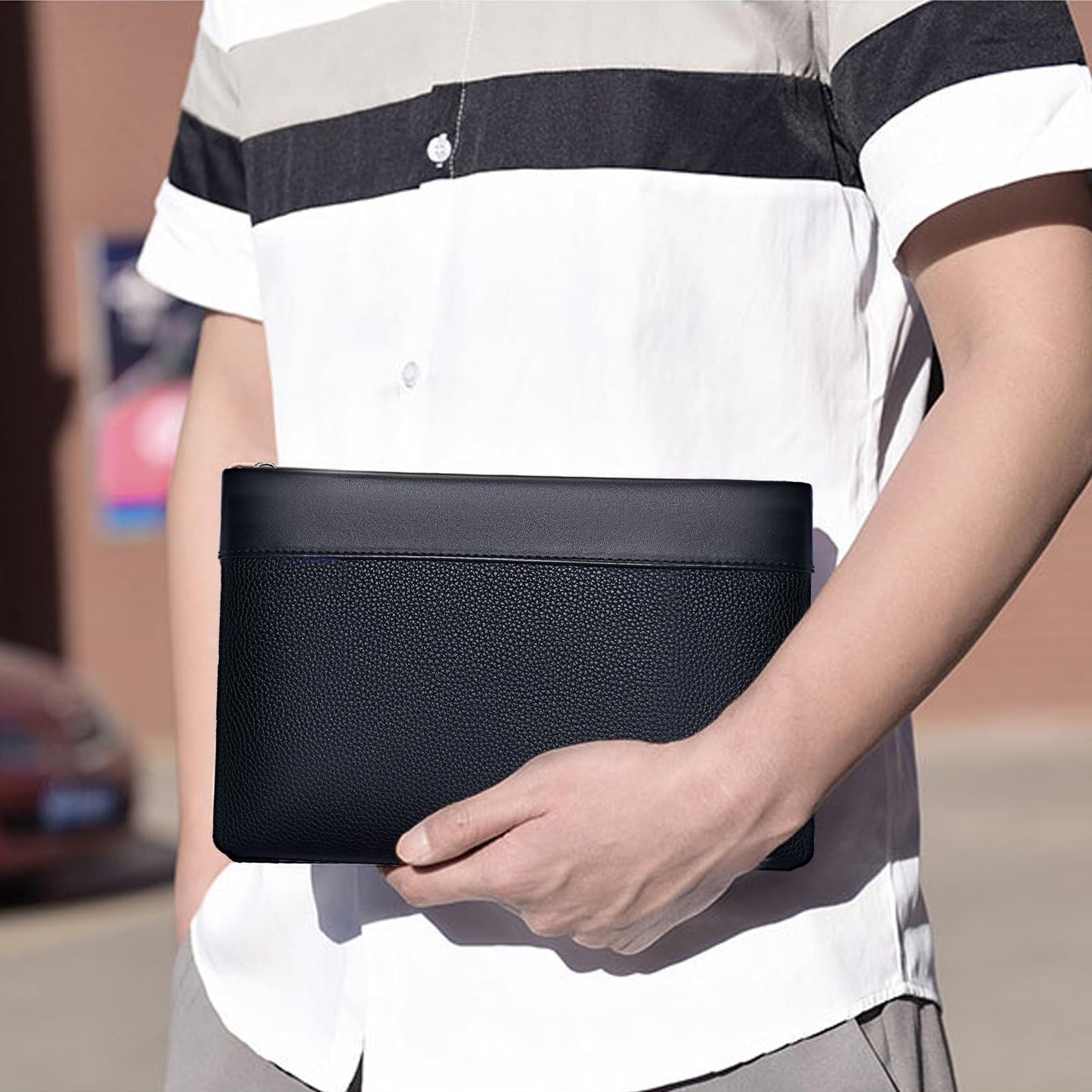 Eshow Mens Wristlet Bag Clutch Purse Handbags Synthetic Leather Bags with Wrist Strap Zip Closure 7.9 Inch for Business Travel Work