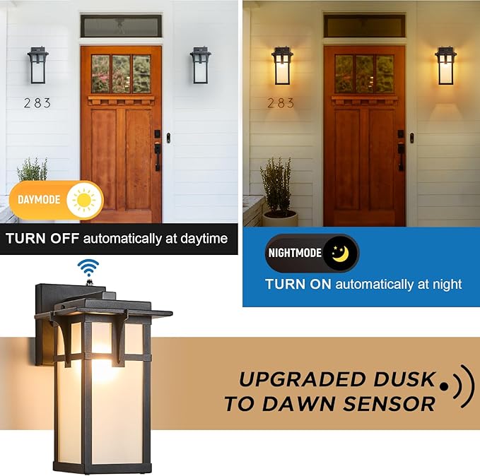 2 Pack Porch Lights Wall Mount Outdoor Wall Lantern Small Waterproof Aluminum with Frosted Glass Exterior Light Fixtures Asian Outdoor Sconces for Outside House Patio Garage Lighting, Black