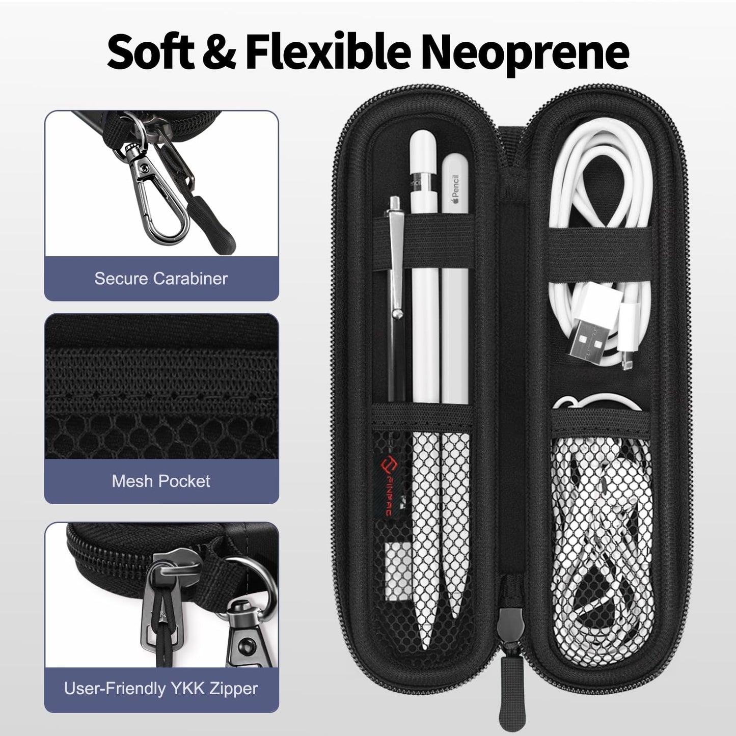 Fintie Pen Holder Case for Apple Pencil Pro, Apple Pencil (USB-C / 1st / 2nd Generation), Soft Neoprene Zipper Carrying Bag Sleeve Pouch for Samsung Stylus, Surface Pen, Black