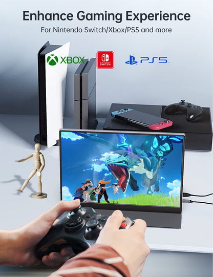 15.6inch Portable Monitor,1080P USB-C HDMI Second External Monitor for Laptop,PC,Mac Phone,PS,Xbox,Swich,IPS Ultra-Thin Zero Frame Gaming Display/Premium Smart Cover