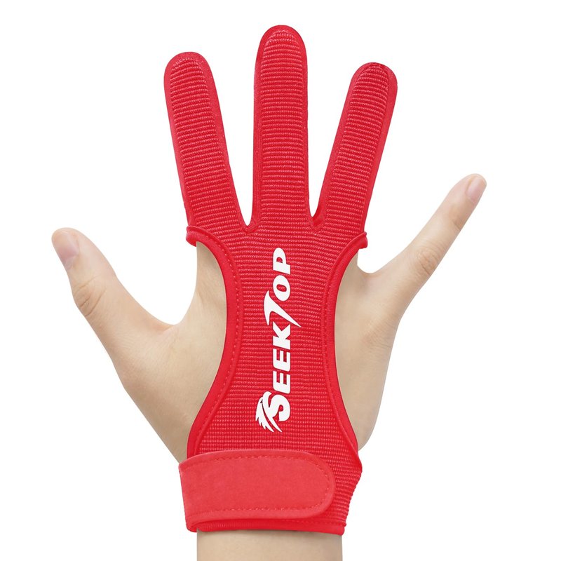 Seektop Archery Gloves Shooting Hunting Leather Three Finger Protector for Youth Adult Beginner (Red, S)