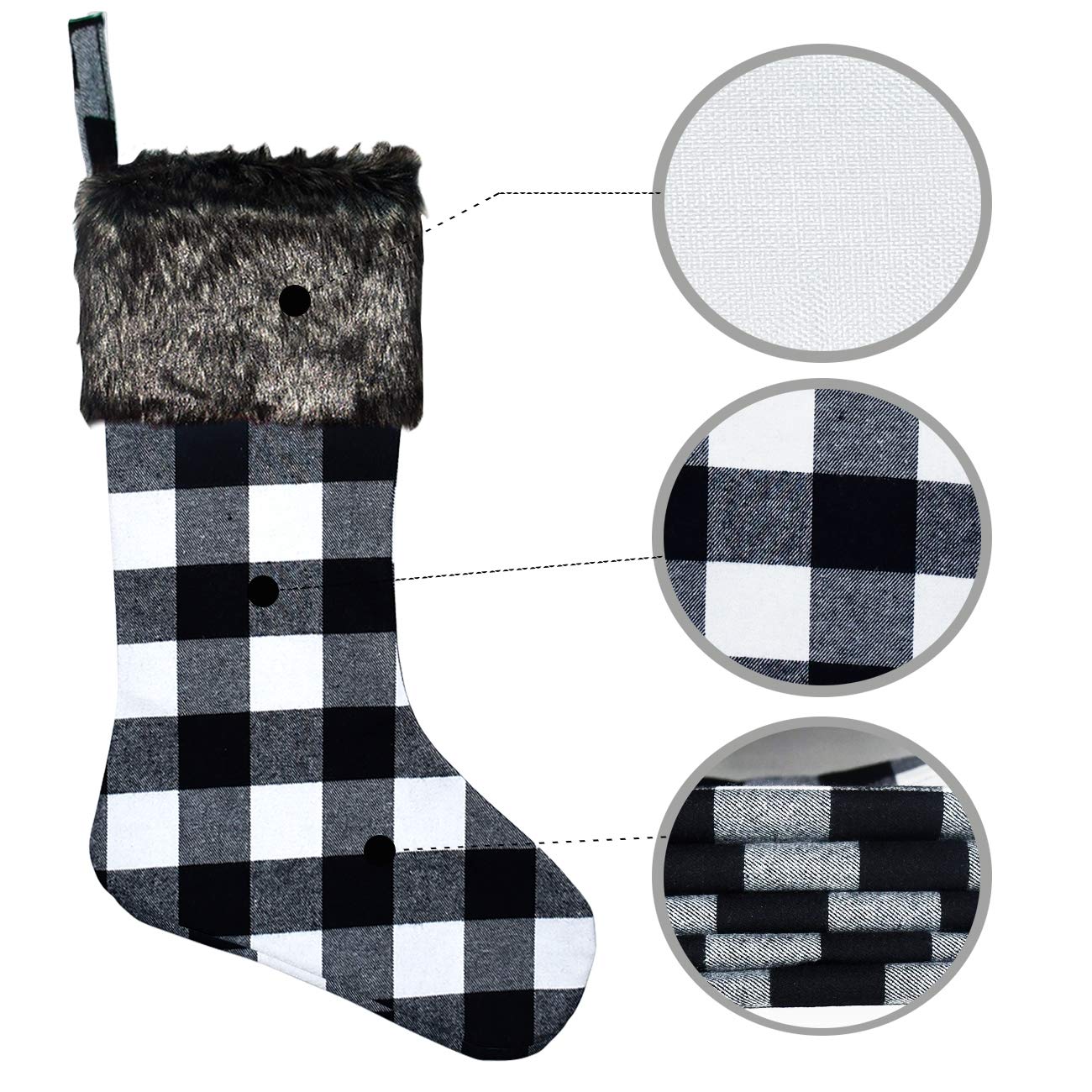 Senneny Christmas Stockings- 4 Pack 18" Black White Buffalo Plaid Christmas Stockings with Plush Faux Fur Cuff, Classic Large Christmas Stockings Decorations for Family Christmas Holiday Party Decor