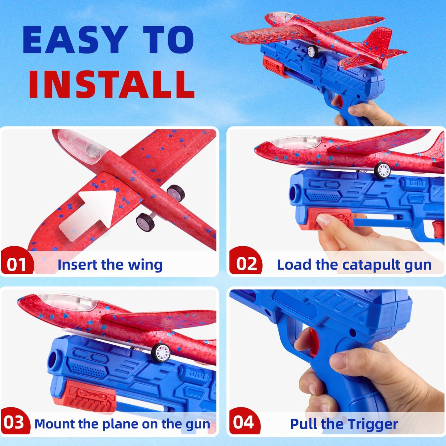 Neoot Toy Airplane, 3 Pack Airplane Launcher Toy 2 Flight Mode Glider LED Foam Glider Plane Outdoor Toys for Kids Ages 3 4 5 6 7 8 9 10 11 12 Year Old Boys Birthday Gift, Educational Flying Kids Toys