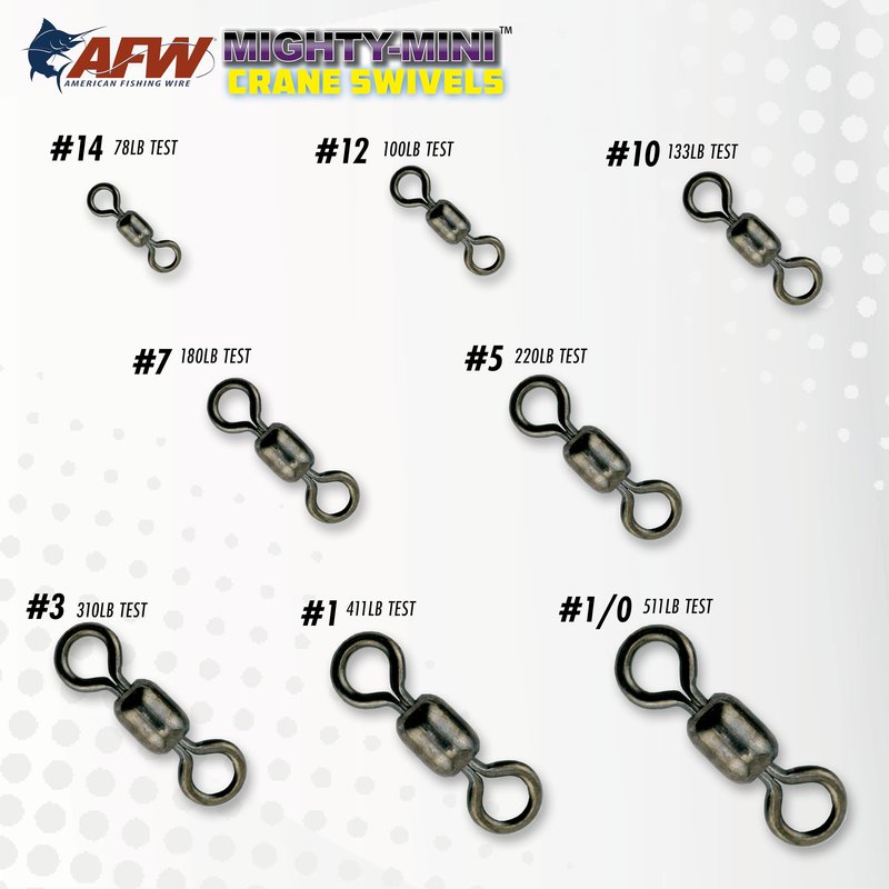 American Fishing Wire Fishing Swivels - Mighty Mini 100% Stainless Steel Crane Swivels, 3X Stronger Than Brass, for Terminal Tackle Box, Up to 600lb Test - Fishing Gear for Fishing Line Leaders