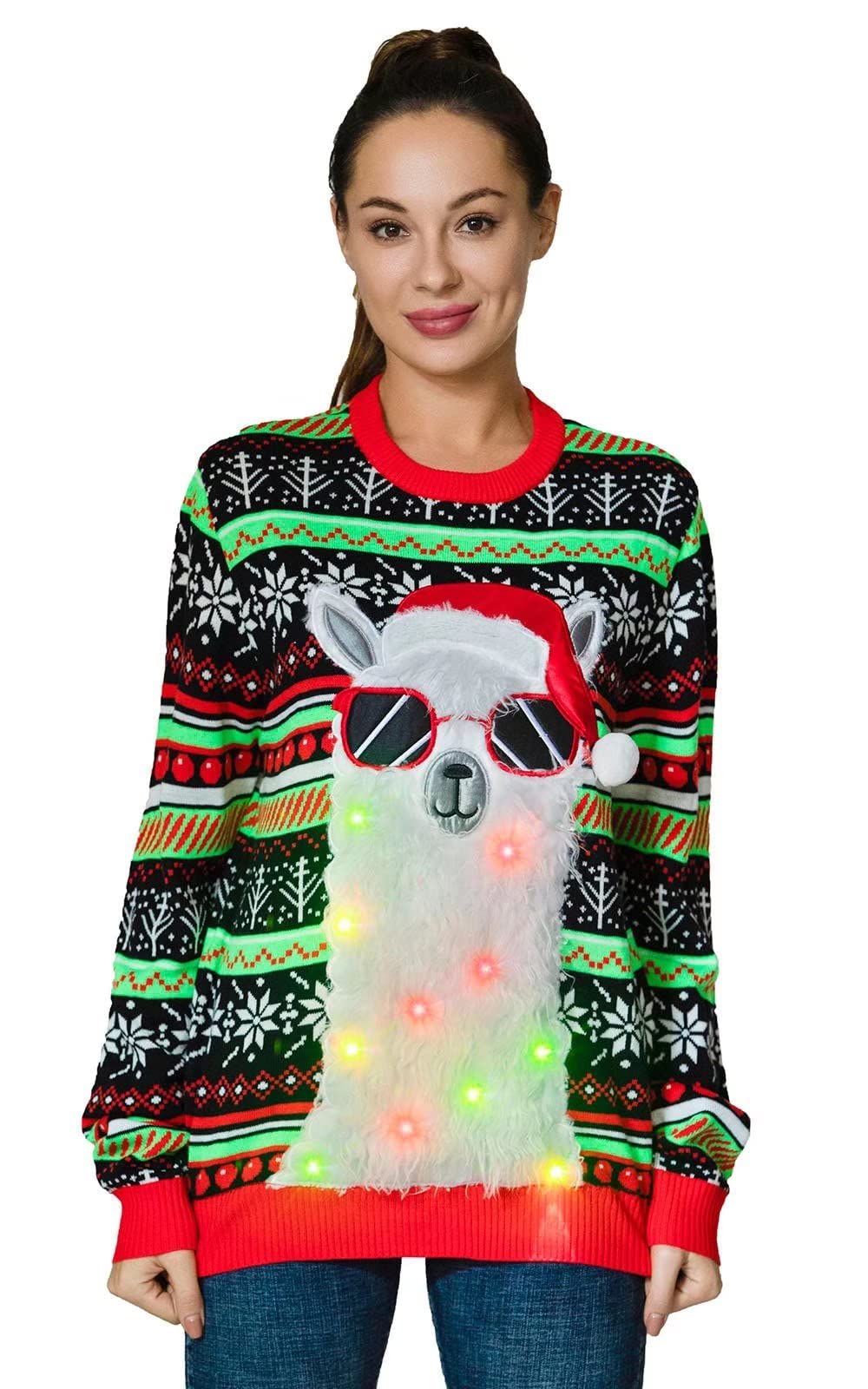Unisex Women's Ugly Christmas Sweater LED Light Funny Novelty Knit Pullover (Medium)