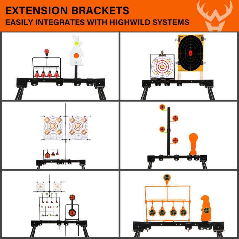 Highwild AR500 Steel Targets System 3/8 Inch Thick Complete Steel Shooting Targets with Stand, 4", 6", 8" Shooting Gongs + 7" x 12" Torso with 1 Stand, 2 Extension Brackets & 4 Mounting Kits