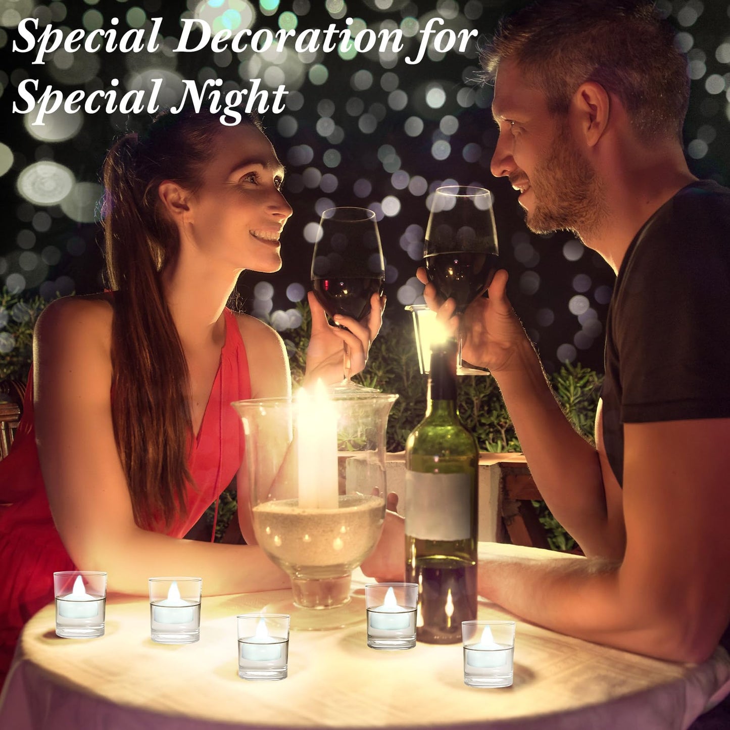 Honoson 24 Pack Flameless LED Floating Candles 1. 6'' Waterproof LED Floating Tealights Battery Water Activated Tealights for Weddings Pool Centerpiece Party Decor(White)