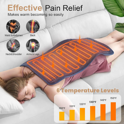 VAAGHANM Heating Pad: 33 x 17 inches Electric Heating Pad for Back Pain Relief -Extra Large Heat Pad for Shoulder/Neck/Cramp/Menstrual Pain - Upgraded 6 Timer & 6 Temperature Controller