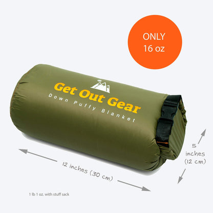 Get Out Gear Down Camping Blanket - Outdoor Lightweight Packable 650 Fill Power Down Blanket Compact Waterproof and Warm Backpacking Quilt for Camping Hiking Travel Hammock