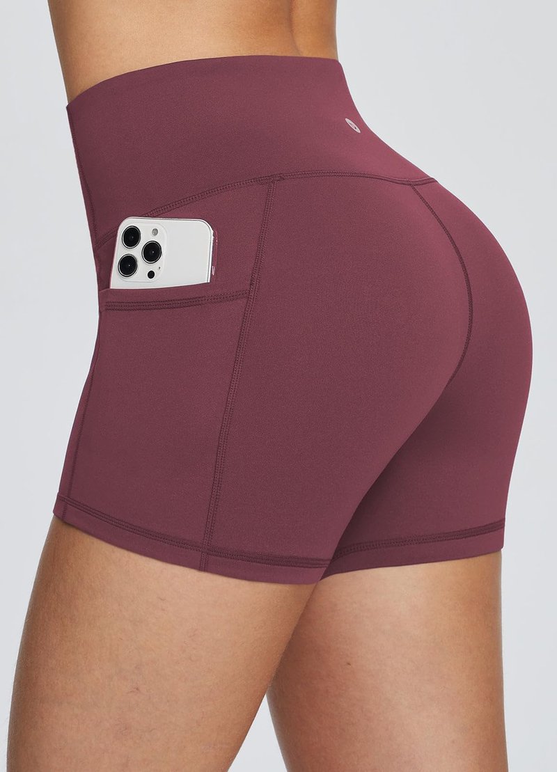 baleaf Gym Shorts Women 3" Biker Workout Yoga Spandex Running Volleyball Tummy Control Compression with Pockets Wine Red XL