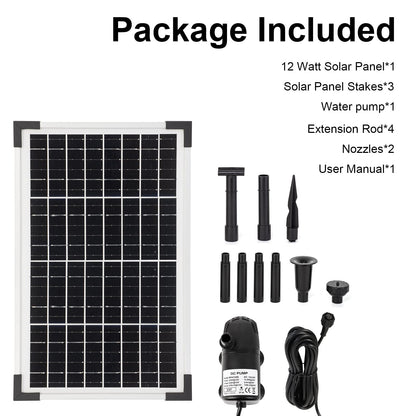 ECO-WORTHY Solar Fountain Water Pump Kit 12 W, 196 GPH+ 12 Watt Solar Panel Submersible Powered Pump for Small Pond, Garden Decoration, Pool, Birdbath(Need Sunlight) Black