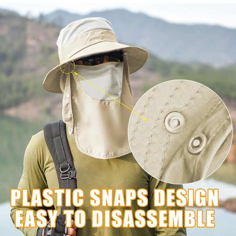 Sun Hats for Men Women Fishing Hat UPF 50+ Breathable Wide Brim Summer UV Protection Hat with Face Cover & Neck Flap
