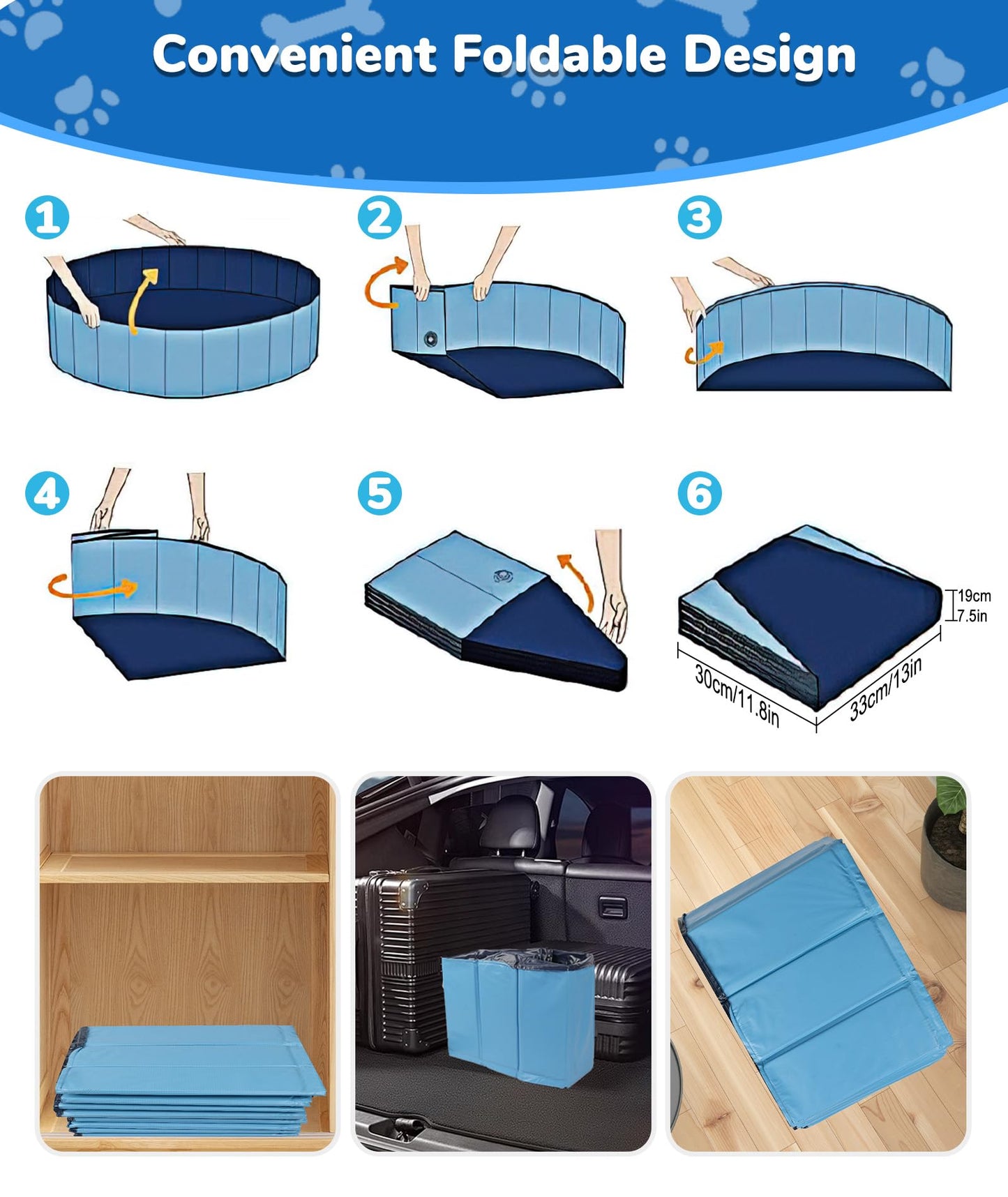 EPN Large Foldable Dog Pool – 0.55MM PVC 2-in-1 Portable Bathtub & Sprinkler for Dogs, Cats, Kids – Heavy Duty, Non-Slip, Summer Water Toy (79")