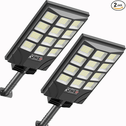 Solar Street Lights Outdoor Motion Sensor, 6500K Dusk to Dawn LED Solar Flood Light, Waterproof Security Light for Outside Garden Yard Parking Lot, 2PCS